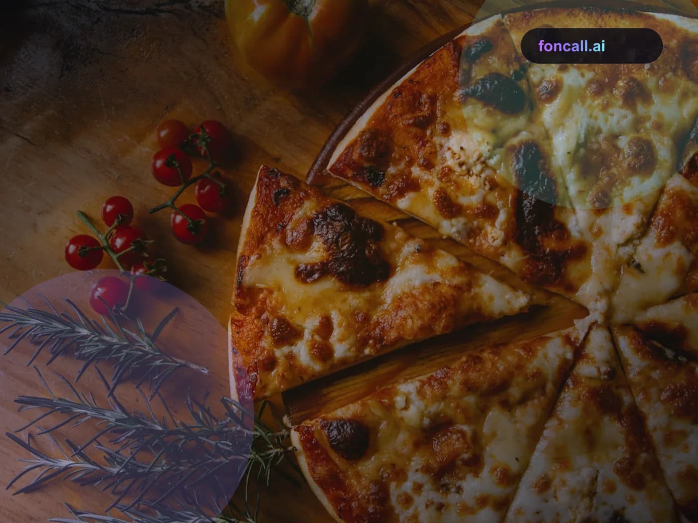 KI-Telefonassistent für Pizzeria: Frisch gebackene Pizza auf einem Holztisch